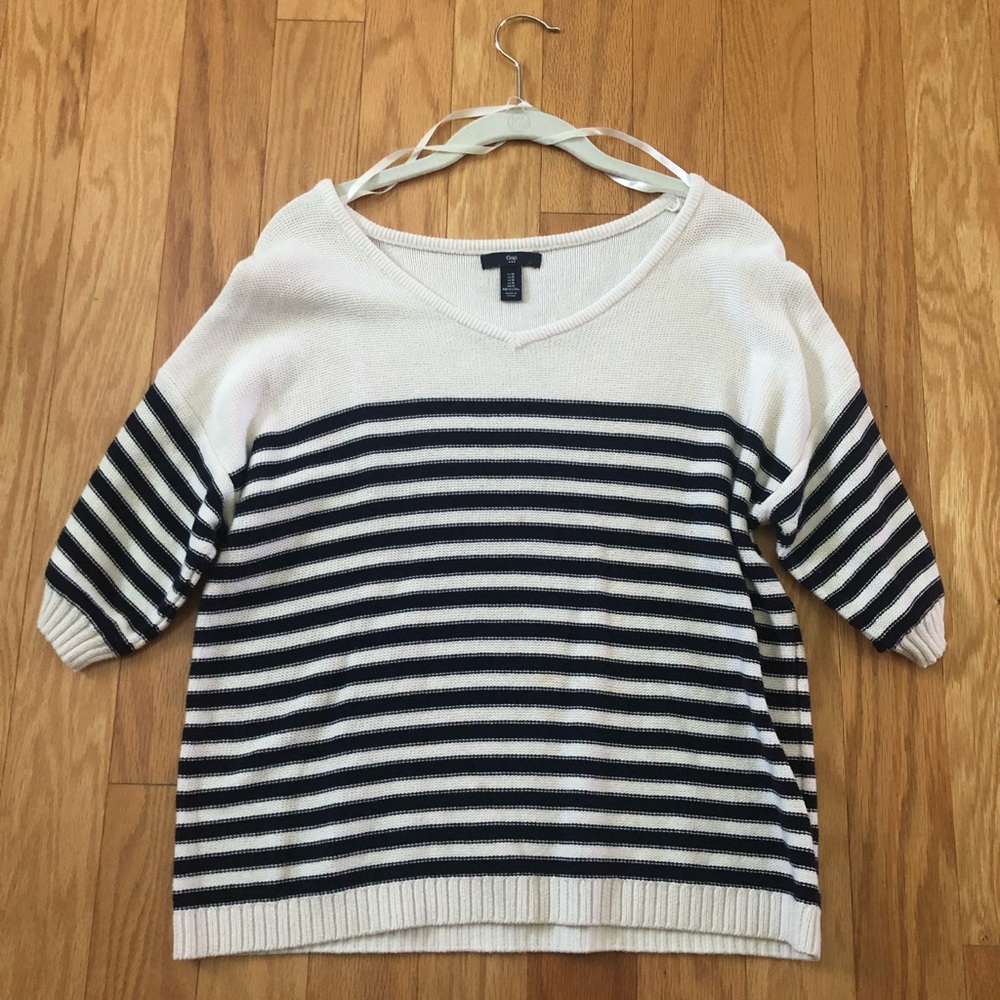 Navy and White Striped Gap Sweater T-Shirt